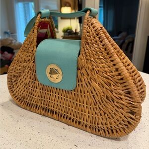 Kate Spade Woven Rattan Bag with Turquoise Flap